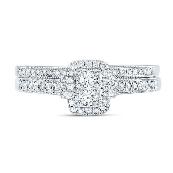 10k White Gold Round Diamond 2-Stone Bridal Wedding Ring Band Set 1/3 Cttw