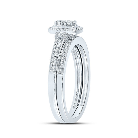 10k White Gold Round Diamond 2-Stone Bridal Wedding Ring Band Set 1/3 Cttw