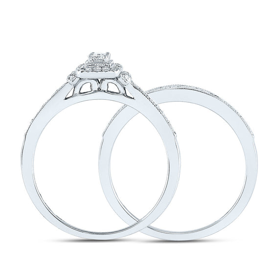 10k White Gold Round Diamond 2-Stone Bridal Wedding Ring Band Set 1/3 Cttw