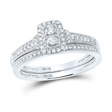  10k White Gold Round Diamond 2-Stone Bridal Wedding Ring Band Set 1/3 Cttw