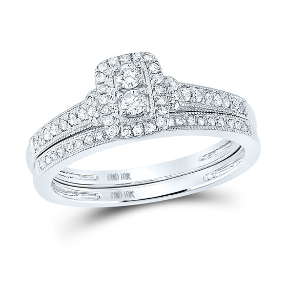 10k White Gold Round Diamond 2-Stone Bridal Wedding Ring Band Set 1/3 Cttw