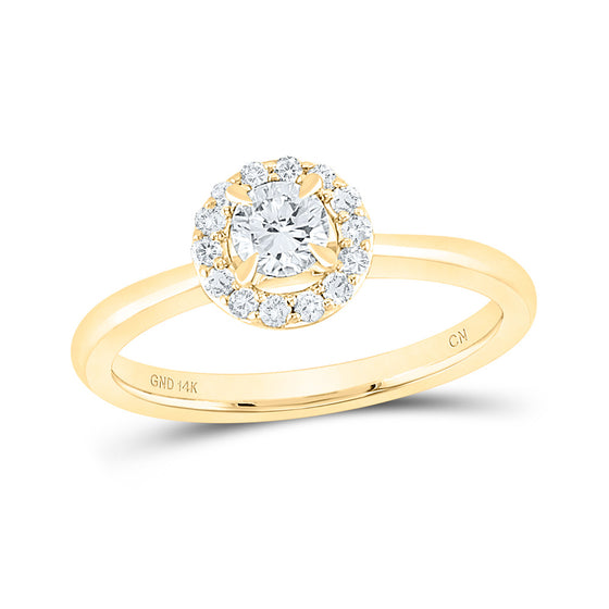 14k Yellow Gold Round Diamond Halo Bridal Wedding Engagement Ring 1/2 Cttw