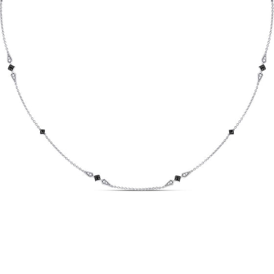 14k White Gold Womens Round Black Color Enhanced Diamond Fashion Necklace 1/5 Cttw
