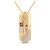 14k Yellow Gold Womens Round Pink Sapphire Diamond Fashion Pendant 1/5 Cttw