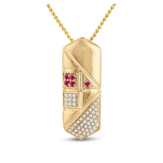 14k Yellow Gold Womens Round Pink Sapphire Diamond Fashion Pendant 1/5 Cttw