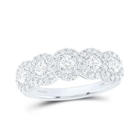 14k White Gold Womens Round Diamond 5-Stone Anniversary Ring 1 Cttw