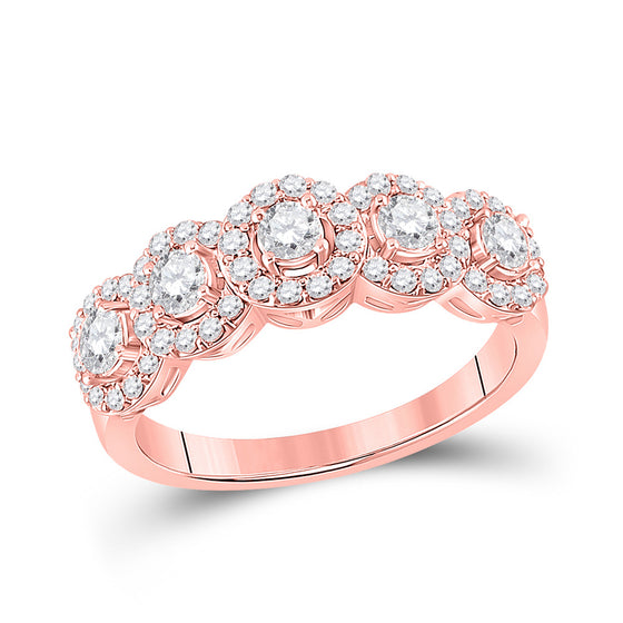 14k Rose Gold Womens Round Diamond 5-Stone Anniversary Ring 1 Cttw