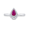 14k White Gold Womens Pear Ruby Diamond Teardrop Halo Solitaire Ring 3/4 Cttw