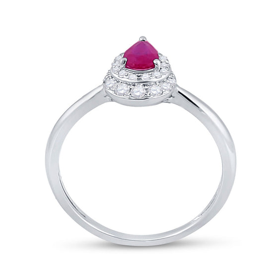 14k White Gold Womens Pear Ruby Diamond Teardrop Halo Solitaire Ring 3/4 Cttw