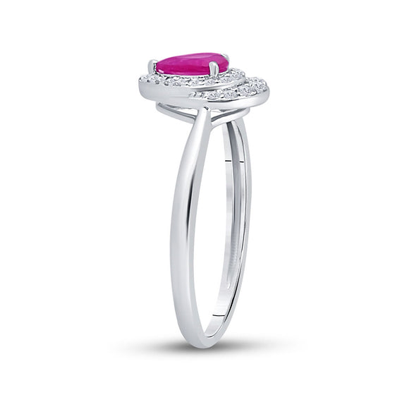 14k White Gold Womens Pear Ruby Diamond Teardrop Halo Solitaire Ring 3/4 Cttw