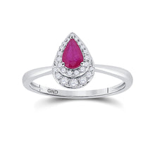  14k White Gold Womens Pear Ruby Diamond Teardrop Halo Solitaire Ring 3/4 Cttw