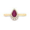 14k Yellow Gold Womens Pear Ruby Diamond Halo Solitaire Ring 3/4 Cttw