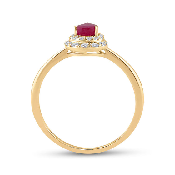 14k Yellow Gold Womens Pear Ruby Diamond Halo Solitaire Ring 3/4 Cttw