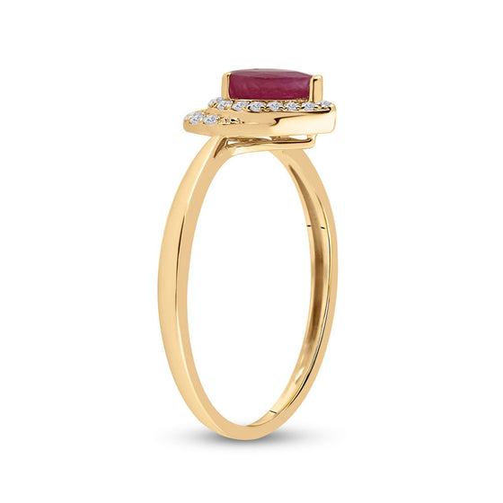 14k Yellow Gold Womens Pear Ruby Diamond Halo Solitaire Ring 3/4 Cttw