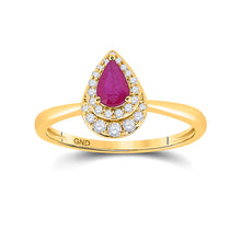  14k Yellow Gold Womens Pear Ruby Diamond Halo Solitaire Ring 3/4 Cttw