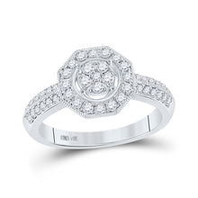  14k White Gold Womens Round Diamond Fashion Flower Cluster Ring 1/2 Cttw