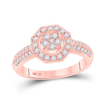  14k Rose Gold Womens Round Diamond Fashion Flower Cluster Ring 1/2 Cttw