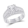 14k White Gold Princess Diamond Bridal Wedding Ring Band Set 1-3/4 Cttw