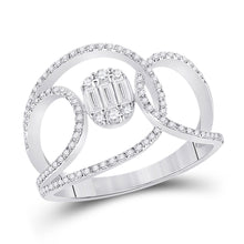 14k White Gold Womens Baguette Diamond Open Loop Cluster Fashion Ring 1/2 Cttw