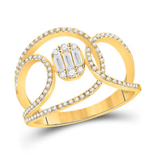  14k Yellow Gold Womens Baguette Diamond Open Loop Cluster Fashion Ring 1/2 Cttw