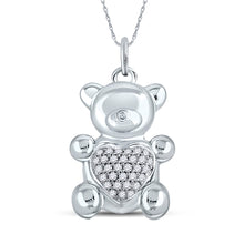  10k White Gold Womens Round Diamond Bear Heart Animal Pendant 1/10 Cttw