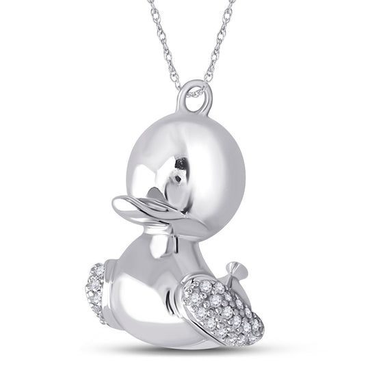 10k White Gold Womens Round Diamond Duck Animal Pendant 1/10 Cttw
