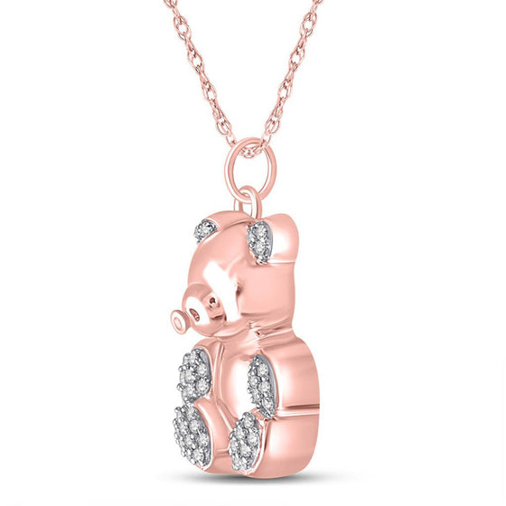 10k Rose Gold Womens Round Diamond Teddy Bear Animal Pendant 1/10 Cttw