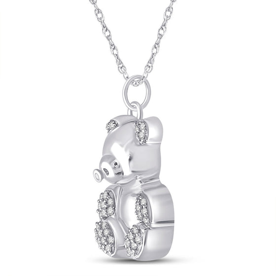 10k White Gold Womens Round Diamond Bear Animal Pendant 1/10 Cttw