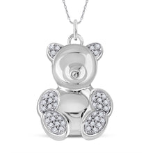  10k White Gold Womens Round Diamond Bear Animal Pendant 1/10 Cttw