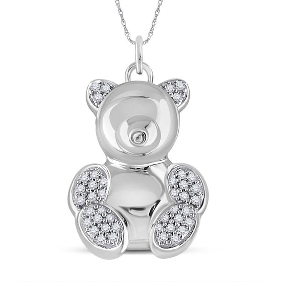 10k White Gold Womens Round Diamond Bear Animal Pendant 1/10 Cttw