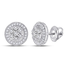  10k White Gold Womens Round Diamond Circle Cluster Earrings 1/6 Cttw