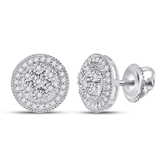 10k White Gold Womens Round Diamond Circle Cluster Earrings 1/6 Cttw