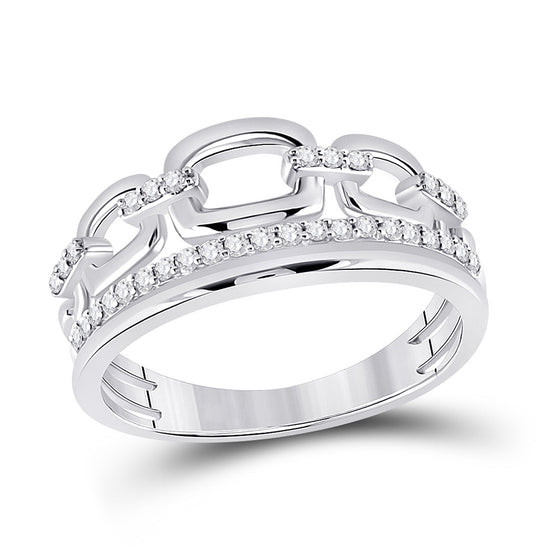 14k White Gold Womens Round Diamond Chain Link Band Ring 1/4 Cttw