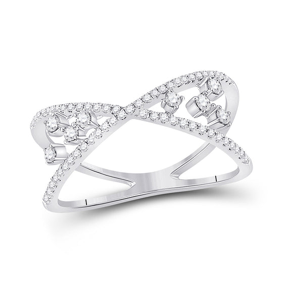 14k White Gold Womens Round Diamond Modern Scattered Fashion Ring 1/3 Cttw