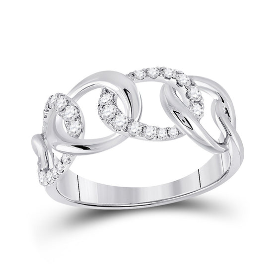 14k White Gold Womens Round Diamond Curb Link Fashion Ring 1/3 Cttw