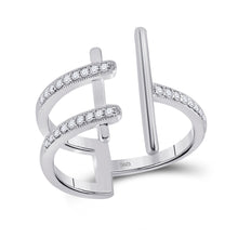  14k White Gold Womens Round Diamond Bisected Linear Fashion Ring 1/5 Cttw
