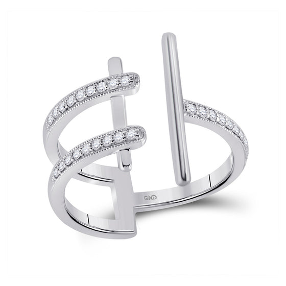 14k White Gold Womens Round Diamond Bisected Linear Fashion Ring 1/5 Cttw