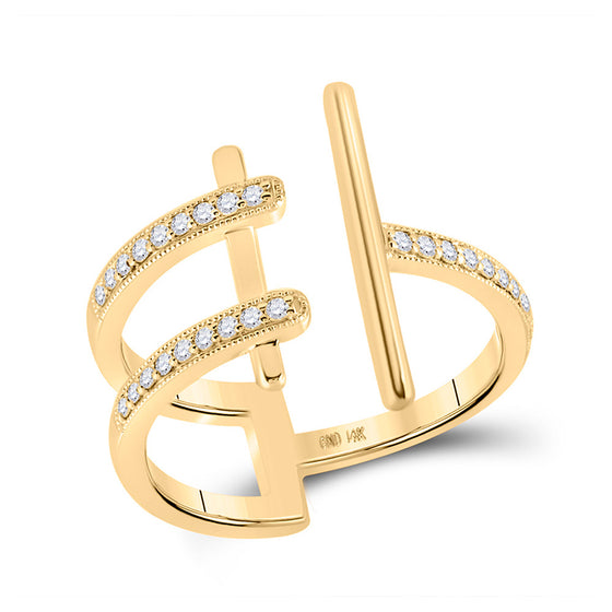 14k Yellow Gold Womens Round Diamond Linear Fashion Ring 1/5 Cttw