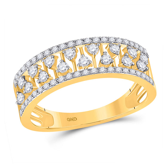 14k Yellow Gold Womens Round Diamond Fashion Anniversary Ring 3/8 Cttw