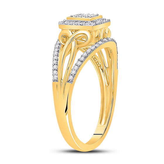 10k Yellow Gold Womens Round Diamond Square Ring 1/4 Cttw