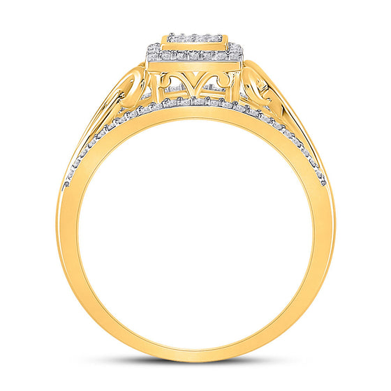 10k Yellow Gold Womens Round Diamond Square Ring 1/4 Cttw