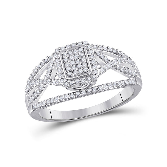 10k White Gold Womens Round Diamond Cluster Ring 1/3 Cttw