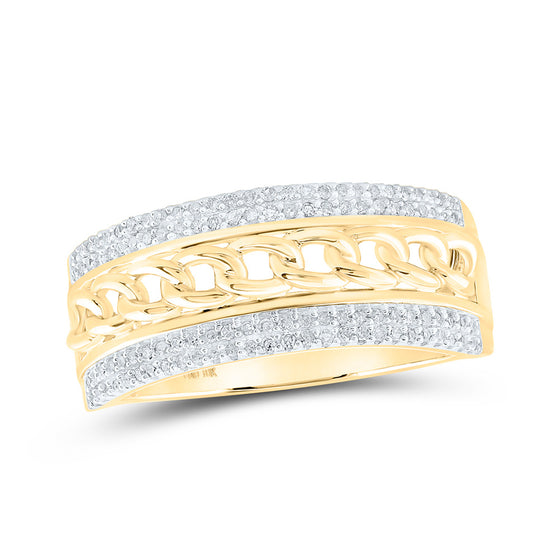 10k Yellow Gold Mens Round Diamond Cuban Link Band Ring 1/3 Cttw
