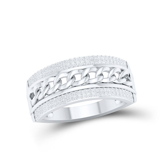 10k White Gold Mens Round Diamond Cuban Link Band Ring 1/3 Cttw