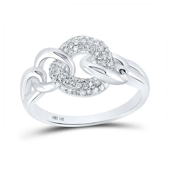 14k White Gold Womens Round Diamond Curb Link Ring 1/5 Cttw