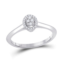  14k White Gold Womens Round Diamond Oval Fashion Ring 1/10 Cttw