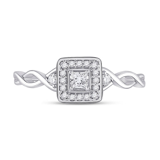 14k White Gold Womens Princess Diamond Square Promise Ring 1/5 Cttw