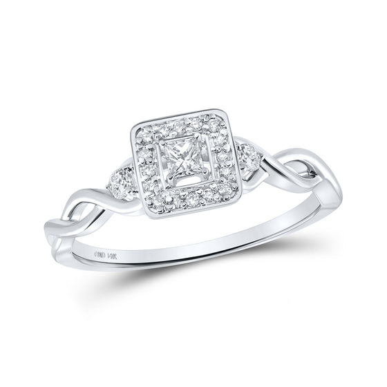 14k White Gold Womens Princess Diamond Square Promise Ring 1/5 Cttw