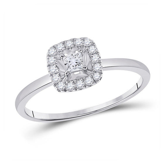 14k White Gold Womens Princess Diamond Halo Promise Ring 1/5 Cttw