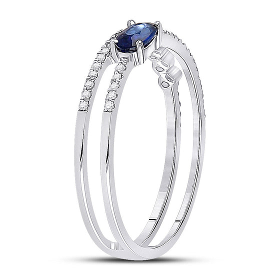 14k White Gold Womens Oval Blue Sapphire Modern Fashion Ring 5/8 Cttw